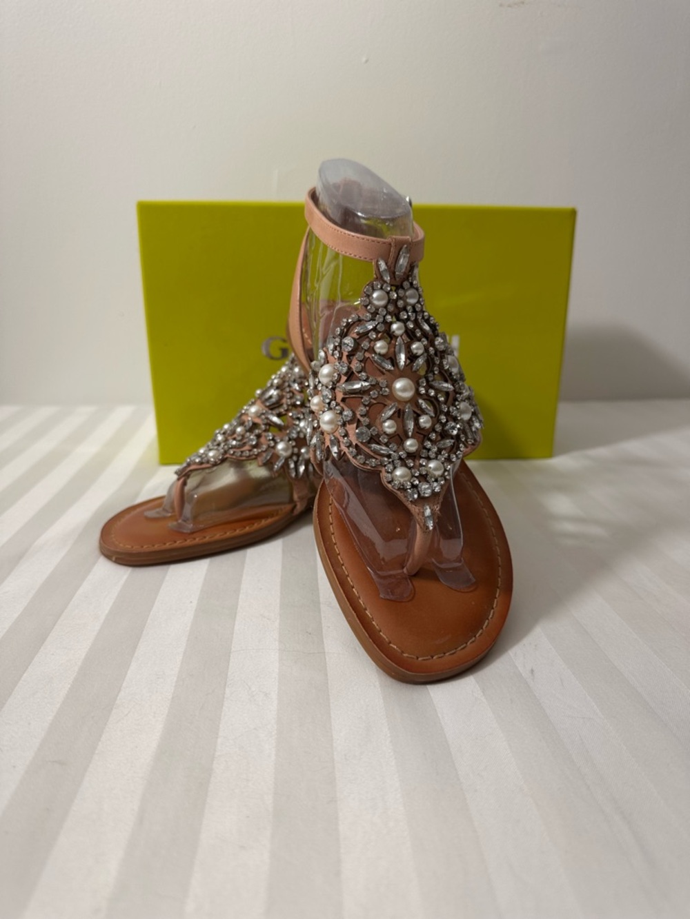 Gianni Bini Olivianni Bare Nude Jeweled T-Strap Sandal
